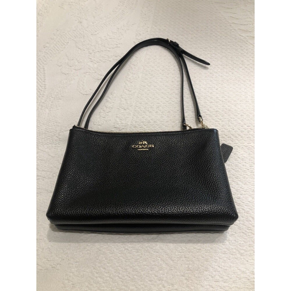 Coach Black Leather Shoulder Bag with Strap Authentic Pre-Owned